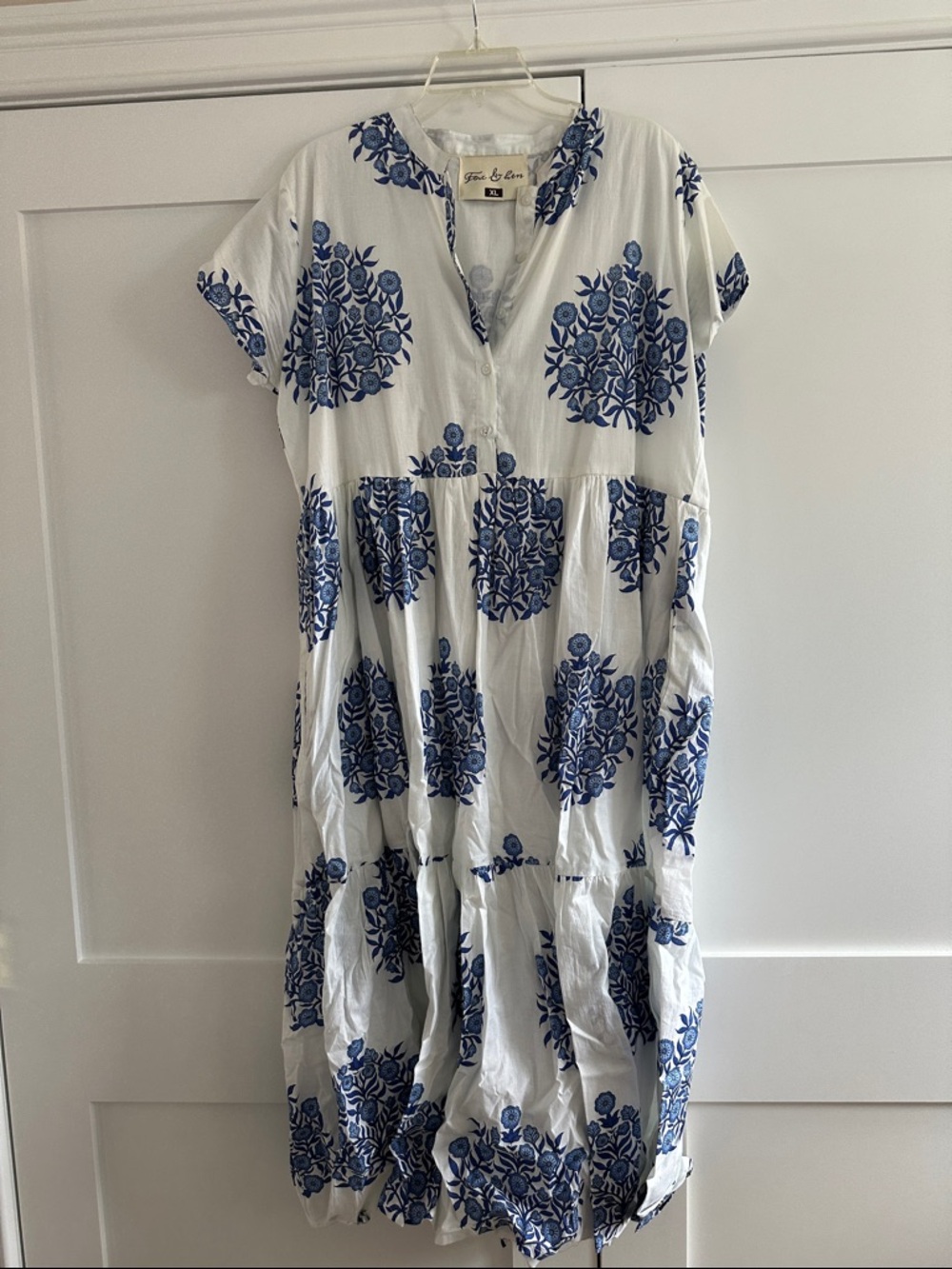 Fox White Maxi Dress with Blue Floral Print